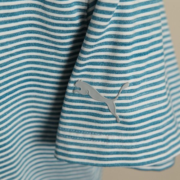 Puma Golf Men's blue and white striped short sleeve polo shirt Medium M EUC - Picture 3 of 5
